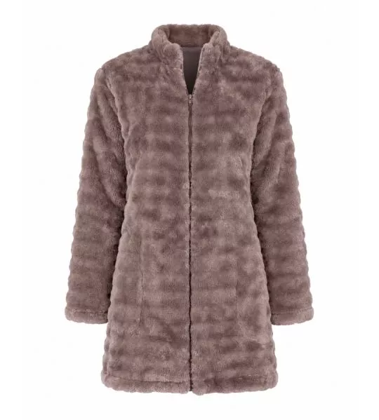 Veste d'intérieur brune en pilou uni Vison