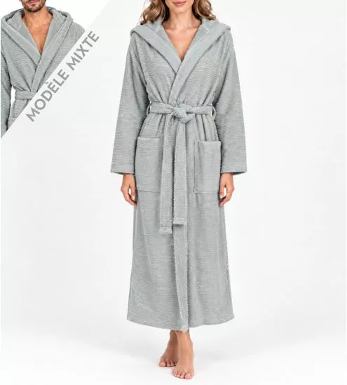 Peignoir à capuche 100% coton éponge Light Grey