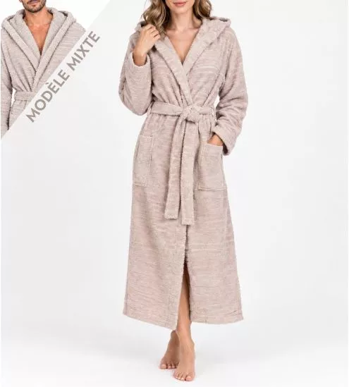 Peingoir à capuche 100% coton Beige