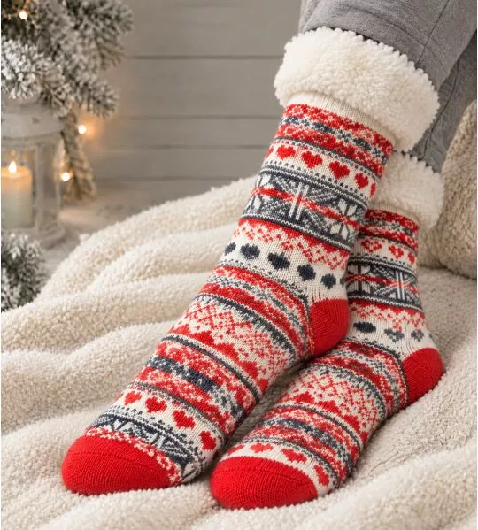 Chaussettes d'intérieur chaudes anti gliss Smilla Lamb Lined Red/Navy/Off White