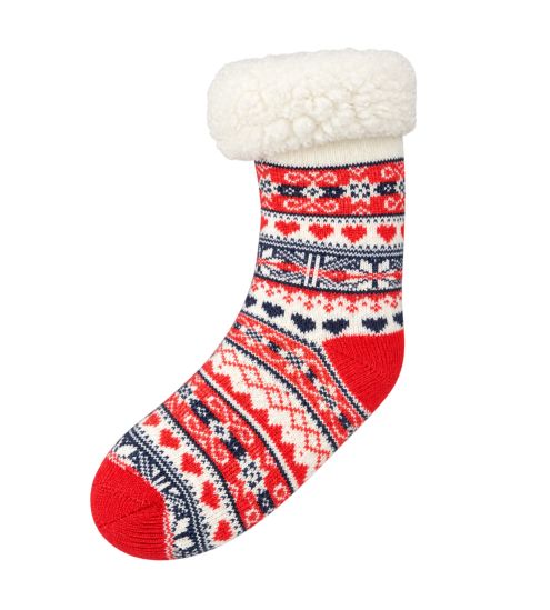 Chaussettes d'intérieur chaudes anti gliss Smilla Lamb Lined Red/Navy/Off White