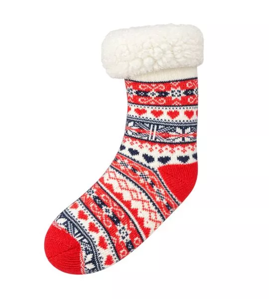 Chaussettes d'intérieur chaudes anti gliss Smilla Lamb Lined Red/Navy/Off White