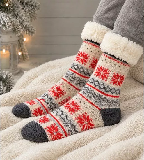 Chaussettes d'intérieur chaudes anti gliss Smilla Lamb Lined Anthra/Red/Off White