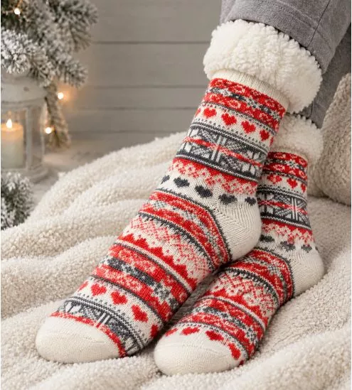 Chaussettes d'intérieur chaudes anti gliss Smilla Lamb Lined Off White/Anthra/Red
