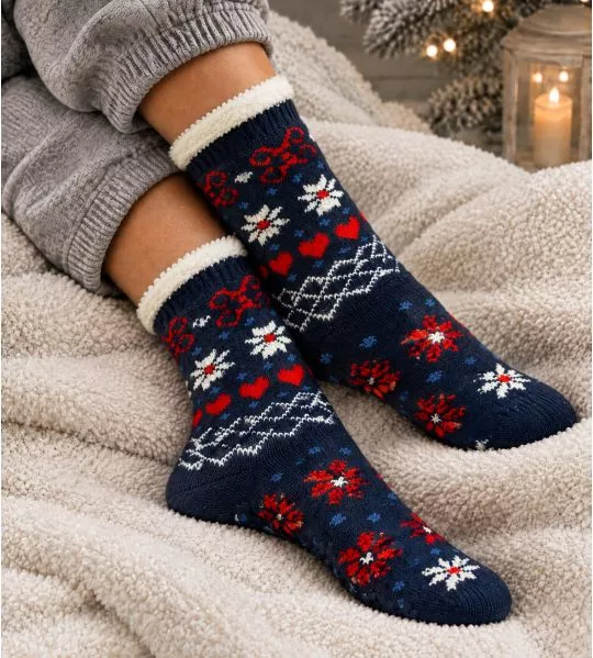 Chaussettes pilou anti gliss Lovely Winter Navy/Red