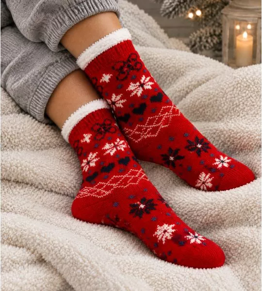 Chaussettes pilou anti gliss Lovely Winter Red/Navy