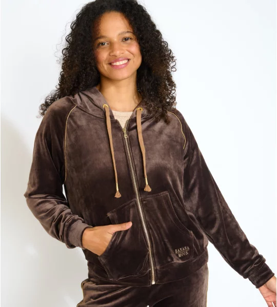 Gilet à capuche en velours Marron