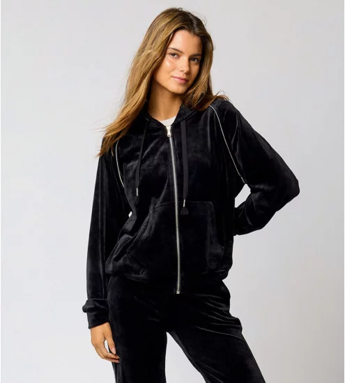 Gilet à capuche en velours Noir