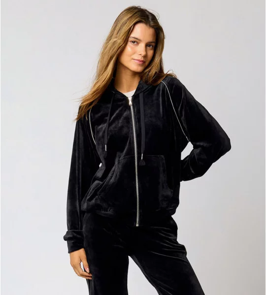 Gilet à capuche en velours Noir