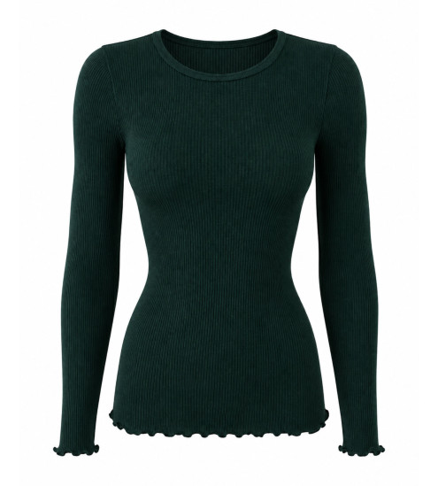 Pull fin col rond en laine et soie vert Malachite