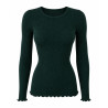 Pull fin col rond en laine et soie vert Malachite