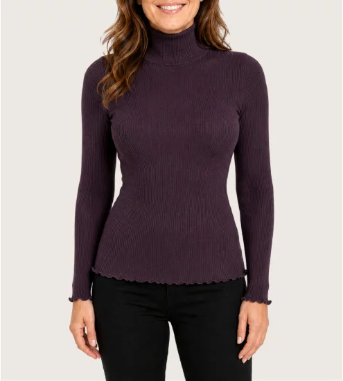 Pull fin col roulé en laine et soie Barolo