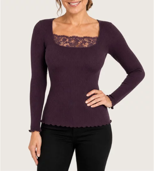 Pull fin décolleté dentelle en laine et soie Barolo
