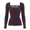 Pull fin décolleté dentelle en laine et soie Barolo