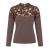 Top manches longues avec tulle brodé Taupe