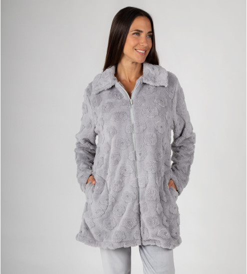 Robe de chambre femme en pilou gris