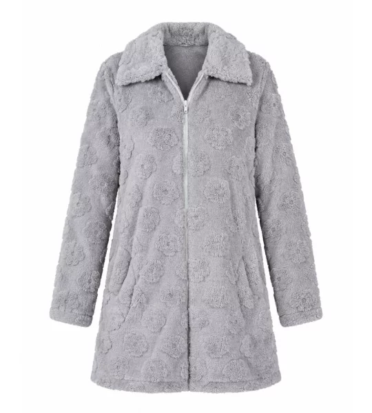 Robe de chambre femme en pilou gris