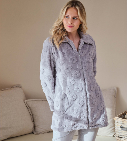 Robe de chambre femme en pilou gris