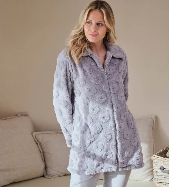 Robe de chambre femme en pilou gris