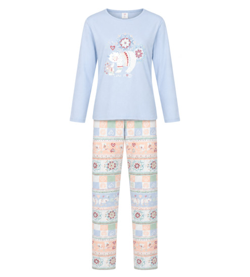 Pyjama femme en coton interlock imprimé Bleu Ciel