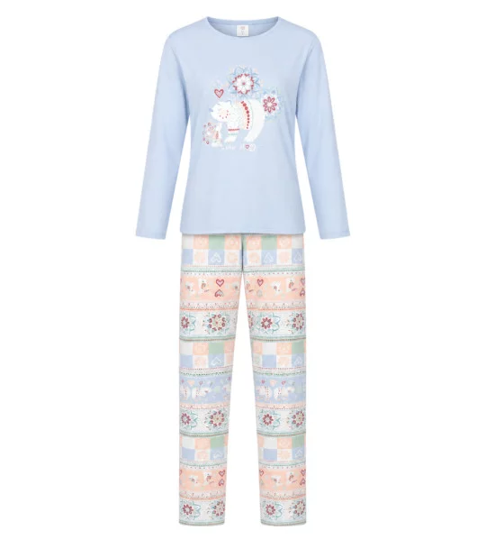 Pyjama femme en coton interlock imprimé Bleu Ciel