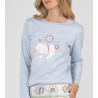 Pyjama femme en coton interlock imprimé Bleu Ciel