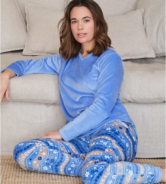Pyjama en velours très doux bleu