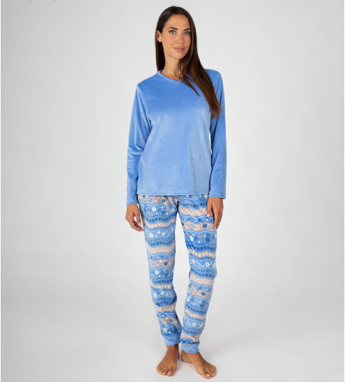 Pyjama en velours très doux bleu