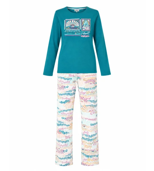 Pyjama femme en coton épais interlock Bleu Petrol