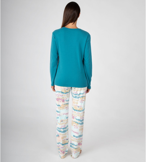 Pyjama femme en coton épais interlock Bleu Petrol