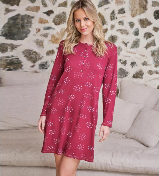 Liquette femme en coton imprimé automnal Grenat Rouge