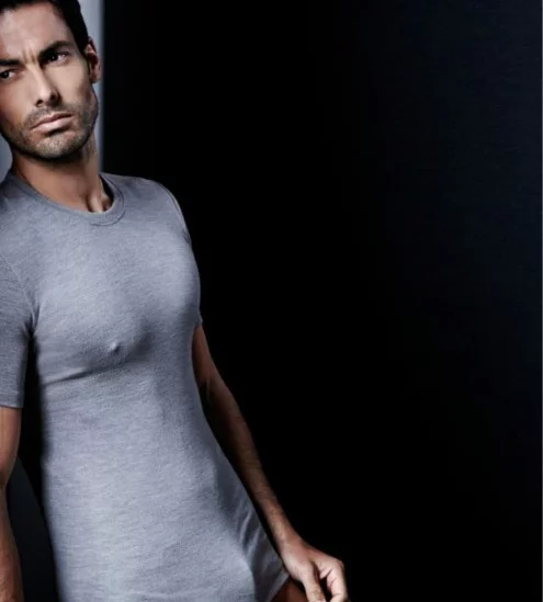 Woll-T-Shirt & Seide Rund...