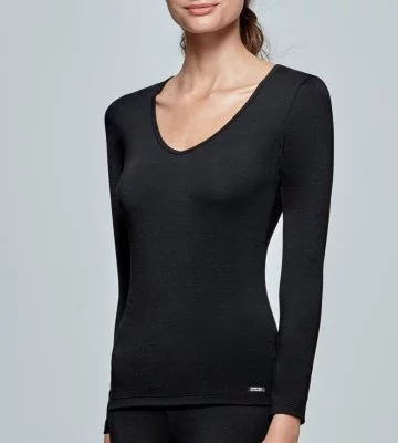 Tshirt ML femme col V Thermo NOIR