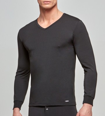 T-shirt ML homme col V Thermo NOIR