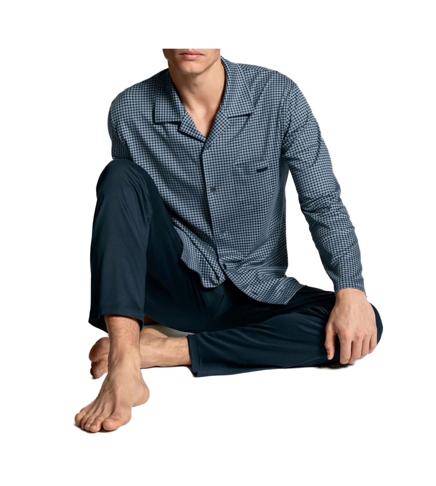 Pyjama homme col chemise en coton Calida Relax Choice indigo mood