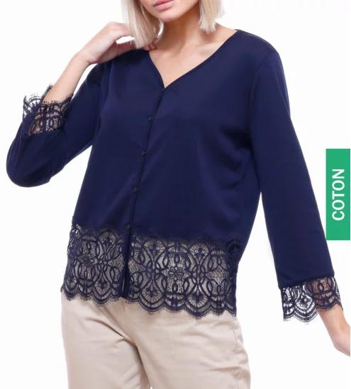 Cardigan coton & dentelle...