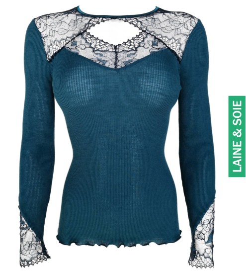 Débardeur Femme Oscalito En Laine Et Soie - Épaules Larges, Volant Dentelle, Compression Légère - Neuf Avec étiquette