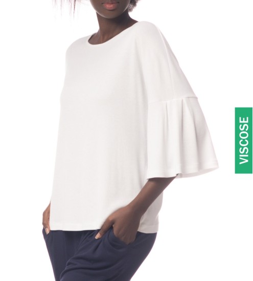 White Volantine Sleeve T-Shirt
