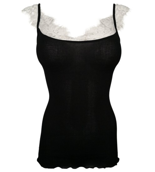 Top en coton Mako et Chantilly 020 NOIR