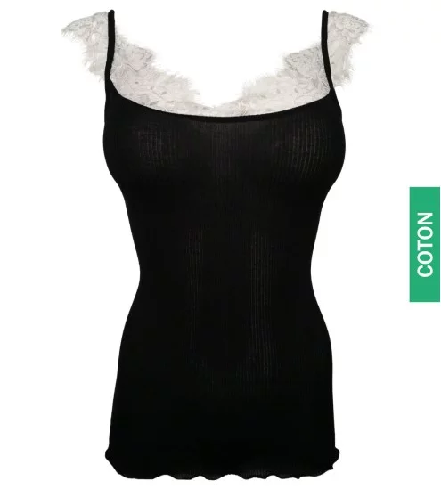 Top en coton Mako et Chantilly 020 NOIR