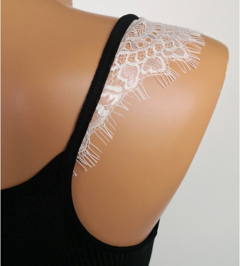 Top en coton Mako et Chantilly 020 NOIR