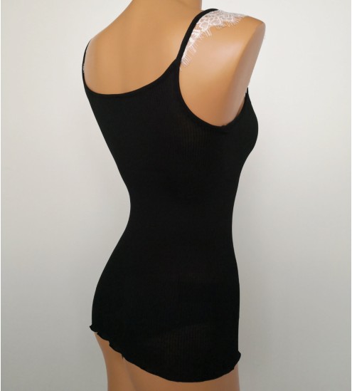 Top en coton Mako et Chantilly 020 NOIR