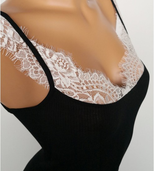 Top en coton Mako et Chantilly 020 NOIR
