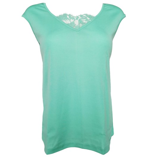Top en fil d'Ecosse et dentelle 930 Menthe