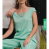 Top en fil d'Ecosse et dentelle 930 Menthe