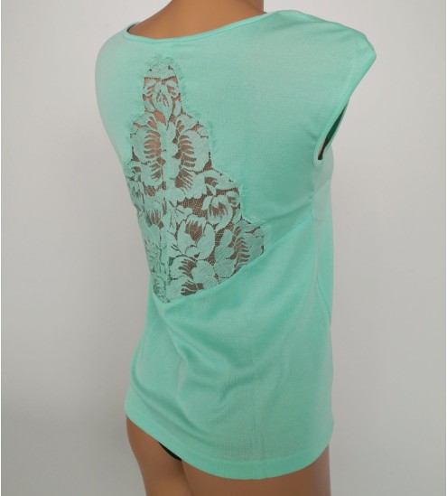 Top en fil d'Ecosse et dentelle 930 Menthe