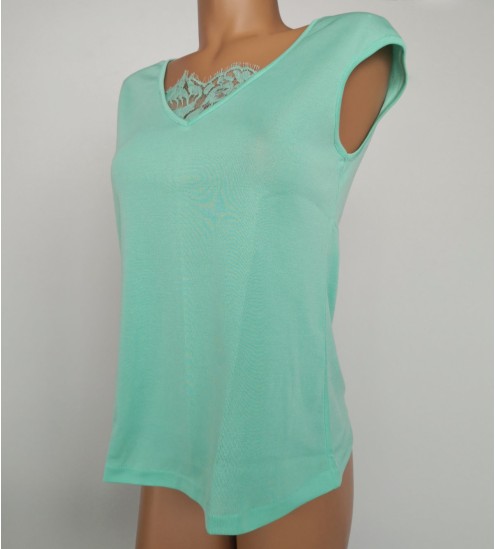 Top en fil d'Ecosse et dentelle 930 Menthe