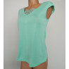 Top en fil d'Ecosse et dentelle 930 Menthe