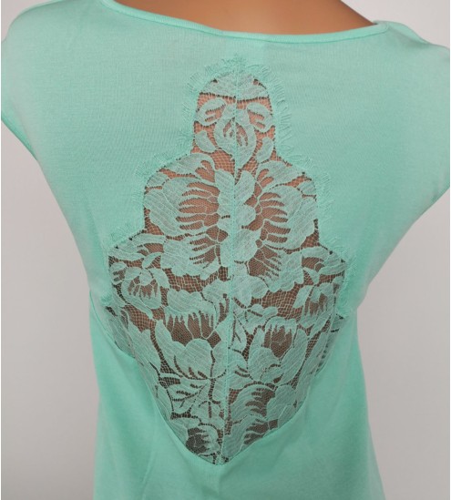 Top en fil d'Ecosse et dentelle 930 Menthe