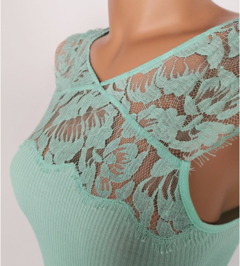 Débardeur coton dentelle Chantilly 930 Menthe